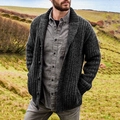 Close-up of a men's dark grey shawl collar cardigan sweater in a heavy knit texture - 3XL / Dark Gray