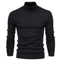 Slim fit black turtleneck sweater for men with ribbed cuffs in premium knit fabric - S / Tops / Black