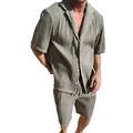 Conjunto casual de verano para hombre con camisa plisada y pantalones cortos verde - S / Top Y Pantalón / Verde Sabio (N932)