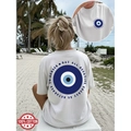 T-shirt gris en coton oversize avec imprimé oeil protecteur bleu au dos - S / Style Mauvais Oeil (Gris Clair 03)