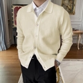 Cardigan da uomo in maglia bianco panna con colletto a revers e bottoni casual chic - M / Albicocca