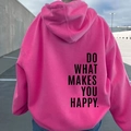 Oversized peach pink hoodie with Do What Makes You Happy bold text on the back - S / Tops / Hot Pink - Black Text