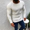 Men's slim fit long sleeve knit sweater with ribbed texture in a clean white color - S / White