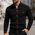 Men's slim-fit black knit cardigan with honeycomb texture, stand collar and retro buttons - 2XL / Black