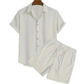 Completo casual due pezzi da uomo in velluto a coste con camicia e pantaloncini - 3XL / Albicocca