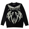 Maglione girocollo nero da uomo con grafica Shabby Wings Zero e motivi di ali di demone - S / Nero