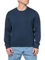 Dettaglio del maglione in maglia blu scuro con logo dorato sul petto e girocollo - M / Blu Notte
