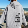 Oversized grey fleece hoodie featuring a black bold DO WHAT MAKES YOU HAPPY back print - S / Tops / Light Grey - Black Font
