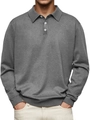 Detail van grijs heren poloshirt met lange mouwen, kraag en knoopsluiting vooraan - S / Grijs