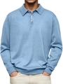 Detail of light blue men's knitted polo shirt with classic three-button placket design - S / Tops / Light Blue