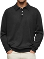 Close-up of charcoal grey knitted polo shirt showing fabric texture and button placket - S / Tops / Black