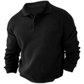 Polo da uomo a maniche lunghe nera in maglia a nido d'ape con colletto classico - M / Nero