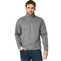 Detail of grey men's quarter-zip fleece pullover with decorative stitching and stand collar - Light Gray