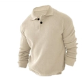 Maglione da uomo slim fit in maglia a nido d'ape panna con colletto polo e bottoni - M / Beige