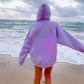 Purple oversized hoodie featuring pink DO WHAT MAKES YOU HAPPY print on back - S / Tops / Light Purple with Red Text