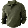 Maglione polo da uomo a maniche lunghe in verde oliva con trama a nido d'ape e colletto - M / Verde Militare