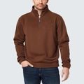 Dunkelbrauner Herren-Fleece-Pullover mit Stehkragen und Leder-Reißverschluss-Detail - S / Kaffee (Mit Etikett)