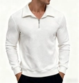 Men's white vintage quarter-zip sweatshirt with textured geometric knit pattern - S / White