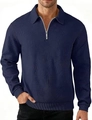 Men's navy blue vintage polo sweatshirt with textured knit and silver half-zip design - S / Navy Blue