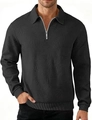 Men's retro half-zip polo sweatshirt in charcoal grey with geometric jacquard texture - S / Black