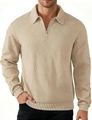Men's retro beige quarter-zip sweatshirt with unique textured geometric jacquard fabric - S / Khaki