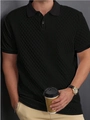 Schwarzes Jacquard-Polohemd für Herren mit geometrischer Textur und Knopfleiste am Kragen - S / Schwarz