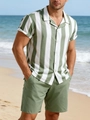 Ensemble d'été décontracté pour hommes avec chemise rayée verte et short assorti à la plage - S / Vert