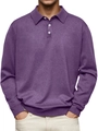 Men's premium purple long sleeve polo shirt featuring classic collar and three buttons - S / Purple