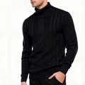 Maglione nero a collo alto da uomo slim fit con trama a costine verticali - S / Nero