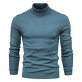 Nauwsluitende heren coltrui in effen mistblauw met geribbelde manchetten en zoom - S / Denim Blauw