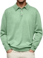 Men's casual long sleeve polo knit sweater in light green with three-button collar - S / Light Green