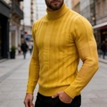 Maglione a dolcevita giallo senape da uomo con trama in maglia a coste verticali - S / Giallo Limone