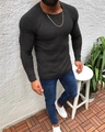 Pull en maille gris anthracite pour hommes coupe ajustée avec col rond et texture côtelée - 3XL / gris foncé