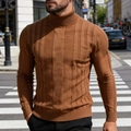 Maglione da uomo a collo alto slim fit in marrone caramello con trama a costine - S / Marrone Scuro