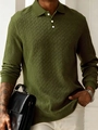 Polo clásico de manga larga para hombre en verde oliva con tejido texturizado - S / Verde Militar