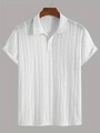 Weißes Herren Strick-Poloshirt mit geometrischer Lochmuster-Textur und Kurzarm - M / Weiß