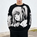 Maglione nero in maglia con grafica anime a contrasto e logo bianco sulla manica - M / Nero