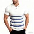 Men's slim fit polo shirt with white base and blue grey stripes in ribbed knit fabric - M / White