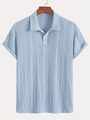 Herren Strick-Polohemd in Hellblau mit geometrischem Lochmuster und Kurzarm - M / Himmelblau