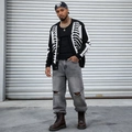 Gilet en maille noir oversize avec motif jacquard squelette blanc style urbain - S / Noir
