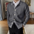 Cardigan polo da uomo in maglia grigia a maniche lunghe con bottoni e colletto a rever - M / grigio scuro