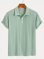 Polo en tricot vert clair pour homme avec motif géométrique ajouré et manches courtes - M / Vert clair