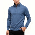 Pullover in pile da uomo con mezza zip e collo alto in tonalità blu nebbia - S / Blu navy