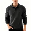 Donkergrijze heren polotrui met wafelgebreide textuur en klassieke omslagkraag in slim fit - M / Grijs