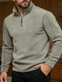 Felpa da uomo in pile verde salvia con collo alto e mezza zip dal design casual - S / verde oliva
