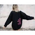 Oversize black fleece hoodie featuring pink back print text DO WHAT MAKES YOU HAPPY - S / Black (Plum Logo)