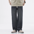 Vintage-Jeans für Herren in Grau mit weitem Bein und Kordelzug im High-Street-Stil - M / Dunkelgrau