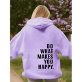 Oversized lavender fleece hoodie with black slogan print on back in outdoor setting - Light Purple (Black Logo)