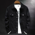 Classic black denim work jacket for men with a lapel collar and symmetric chest pockets - M / Black
