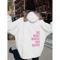 White oversized hoodie featuring pink DO WHAT MAKES YOU HAPPY back print and loose fit - White (Plum Logo)